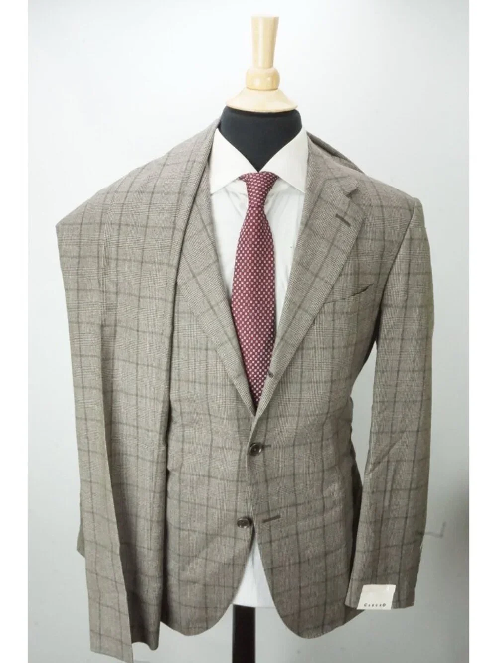 Caruso Gray Brown Plaid Flannel S110s Wool 2 Pc Suit Jacket Pant 42 US NEW